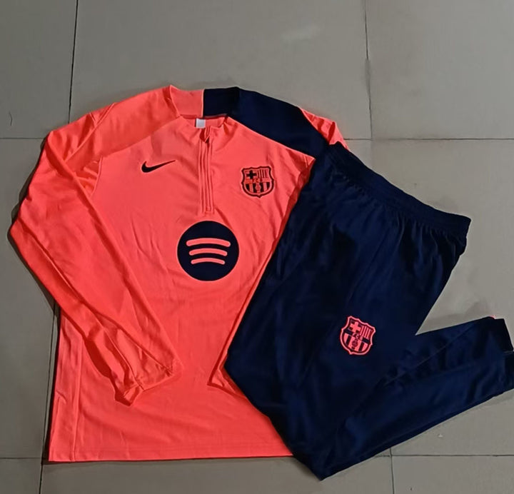 Conjunto Treino Barcelona 25/26 - Salmão/Azul Marinho