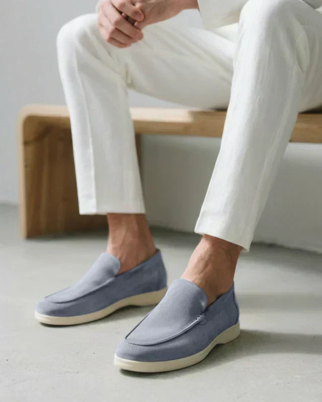 Mocassins de Camurça Confort - Azul Névoa
