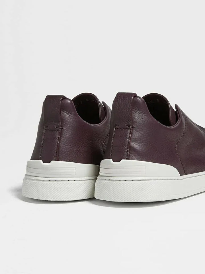Tênis Zegna Triple Stitch Leather – Burgundy