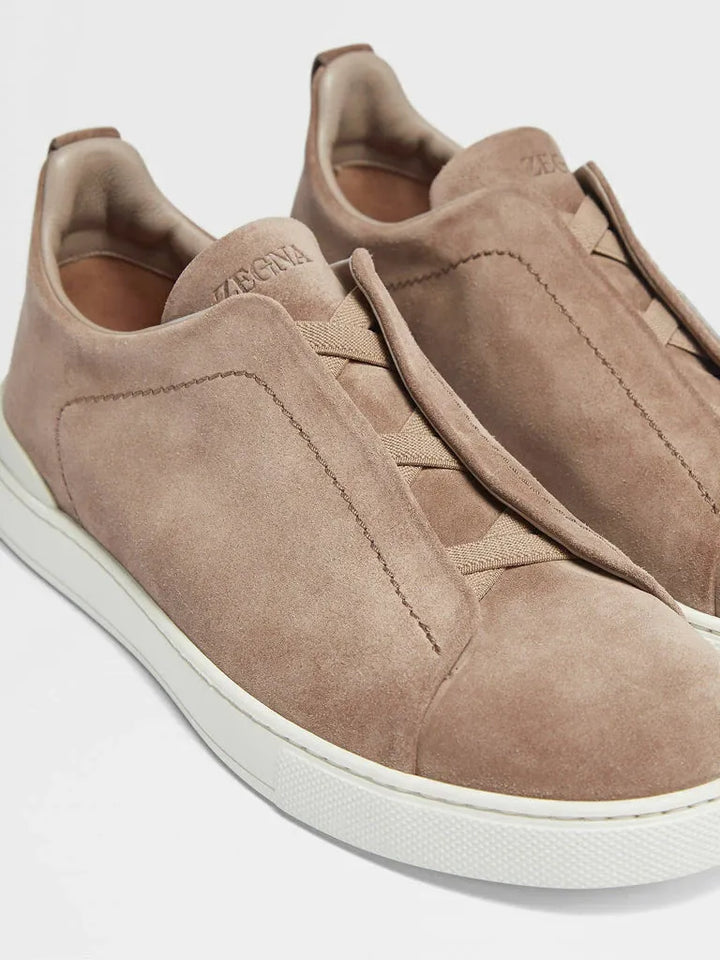 Tênis Zegna Triple Stitch Taupe Suede