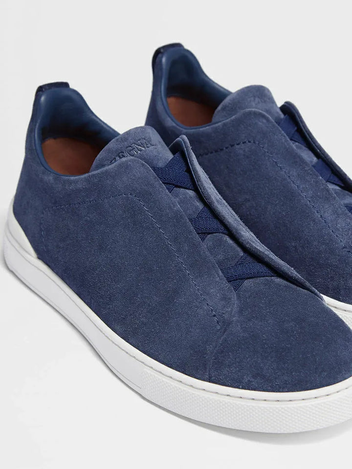 Tênis Zegna Triple Stitch Azul Marinho Suede