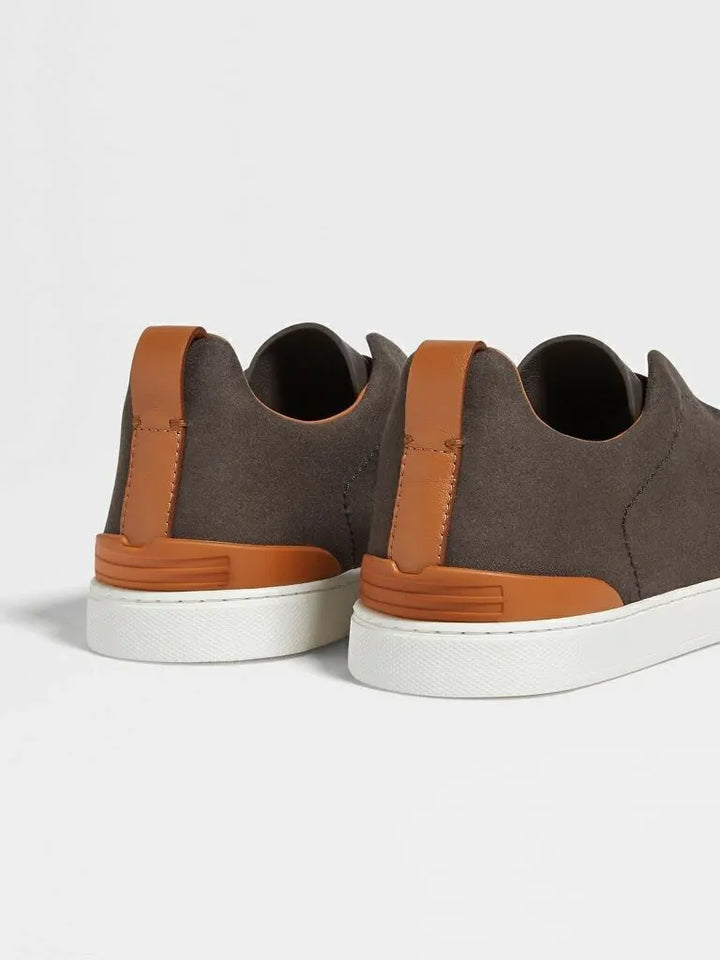 Tênis Zegna Triple Stitch Canvas Leather – Marrom/Laranja