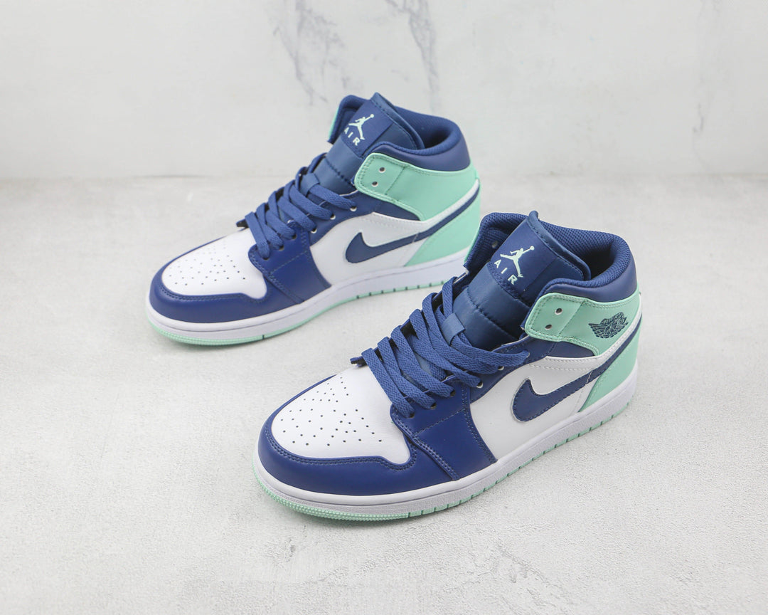 Jordan 1 Mid - Branco/Azul Marinho/Verde Menta