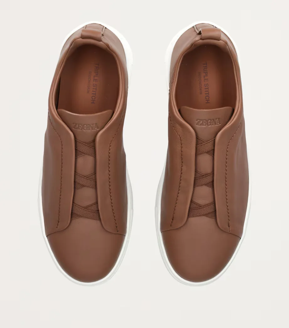 Tênis Zegna Triple Stitch Marrom Leather