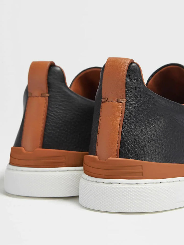 Tênis Zegna Triple Stitch Leather – Azul Marinho/Marrom