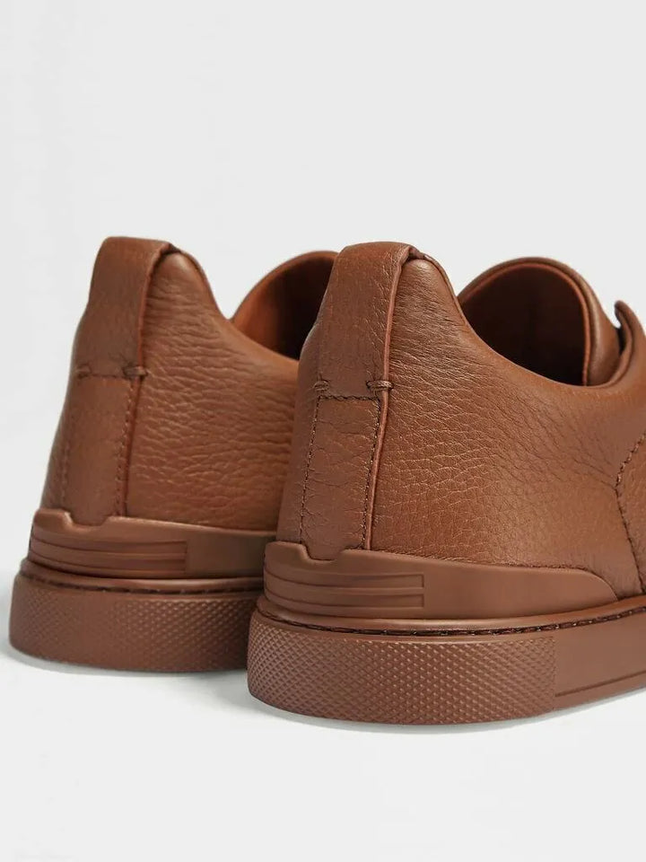 Tênis Zegna Triple Stitch Grained Leather – Marrom
