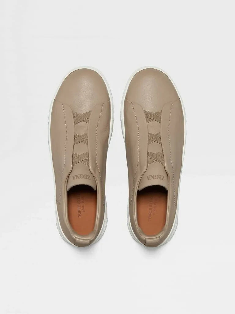 Tênis Zegna Triple Stitch Leather – Taupe