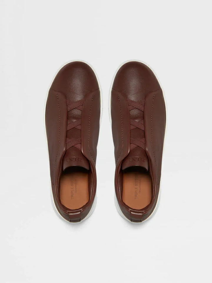 Tênis Zegna Triple Stitch Leather – Marrom