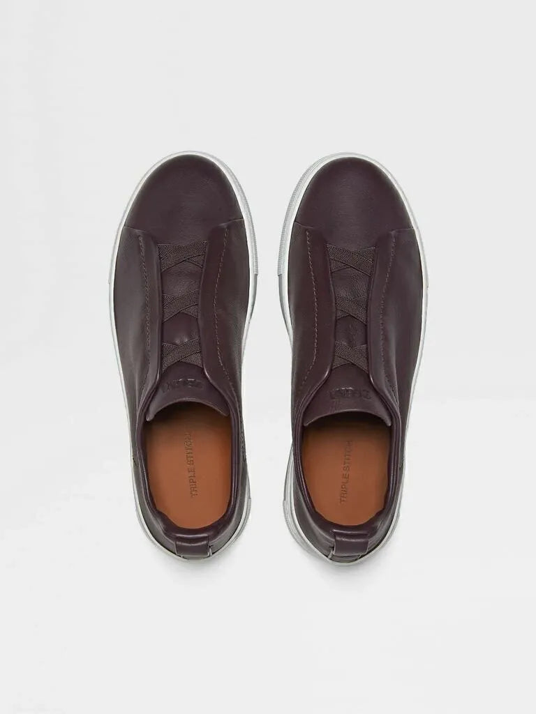 Tênis Zegna Triple Stitch Leather – Burgundy