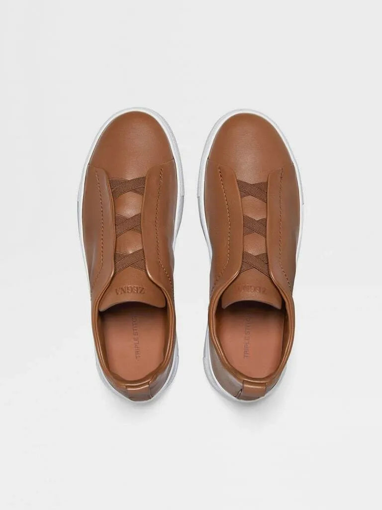 Tênis Zegna Triple Stitch Leather – Caramelo