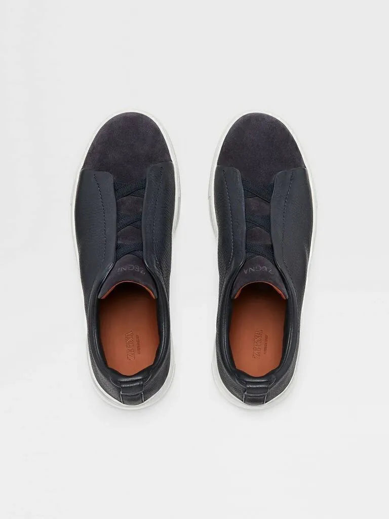 Tênis Zegna Triple Stitch Preto Leather/Suede