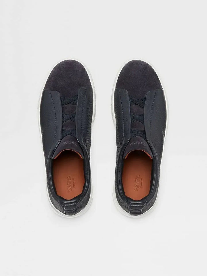 Tênis Zegna Triple Stitch Preto Leather/Suede