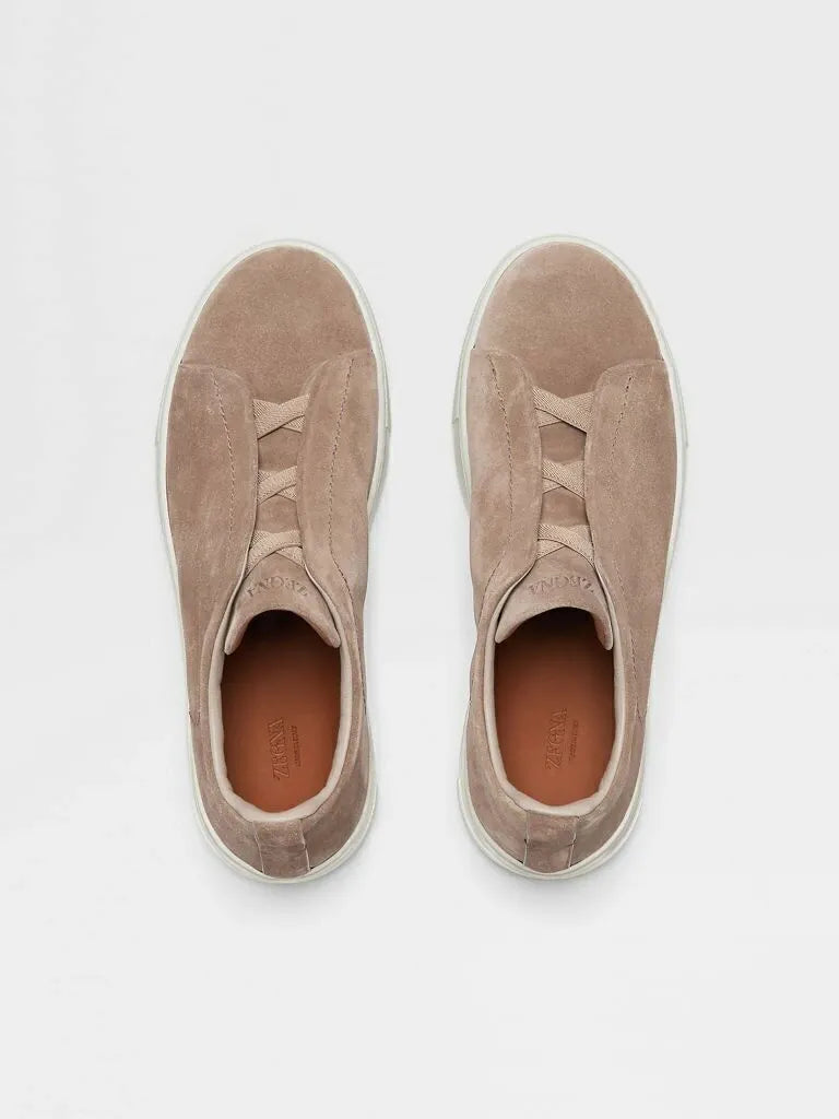 Tênis Zegna Triple Stitch Taupe Suede