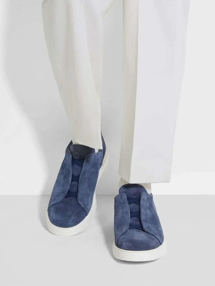 Tênis Zegna Triple Stitch Azul Marinho Suede