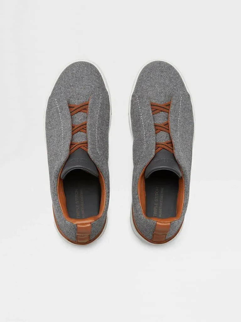 Tênis Zegna Triple Stitch Wool Leather – Cinza/Marrom