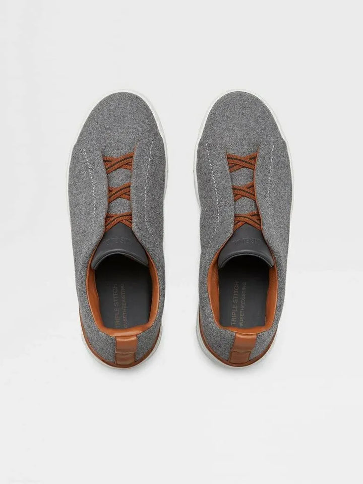 Tênis Zegna Triple Stitch Wool Leather – Cinza/Marrom
