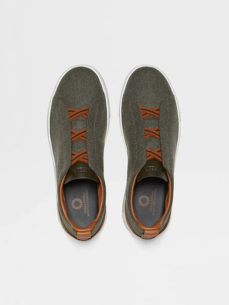 Tênis Zegna Triple Stitch Canvas Leather – Marrom/Laranja