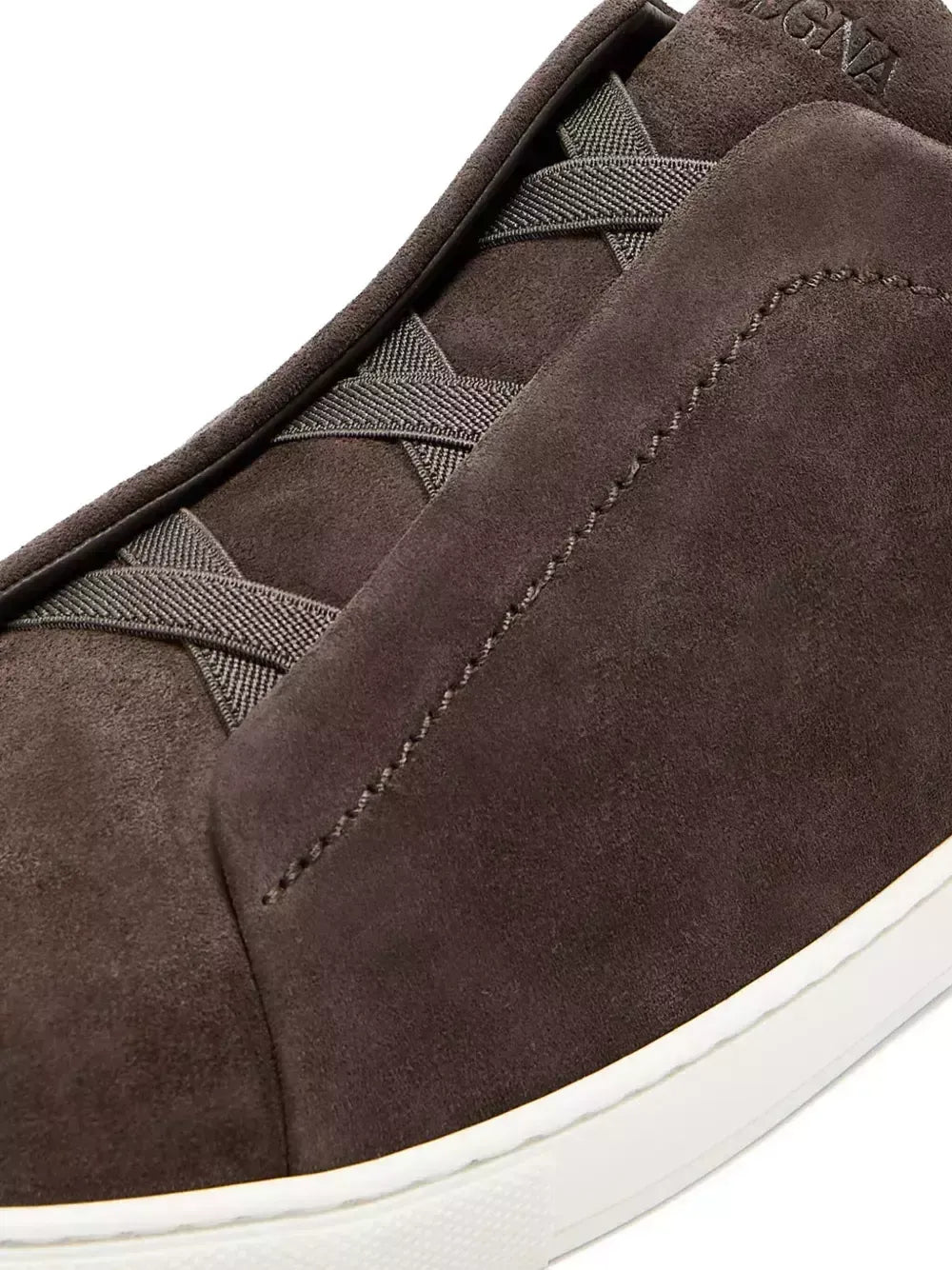Tênis Zegna Triple Stitch Suede – Dark Marrom