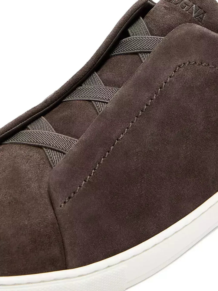 Tênis Zegna Triple Stitch Suede – Dark Marrom