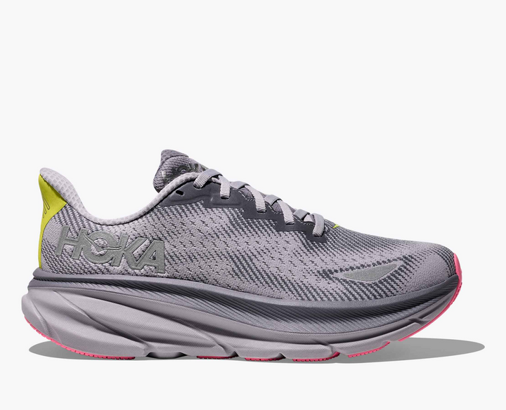 Hoka Clifton 9 GORE TEX - Mescla Cinza/Amarelo Limão/Rosa