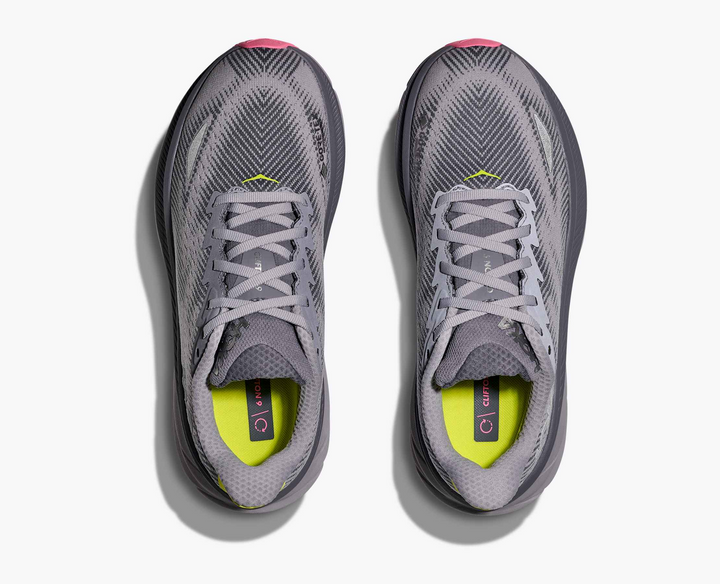Hoka Clifton 9 GORE TEX - Mescla Cinza/Amarelo Limão/Rosa