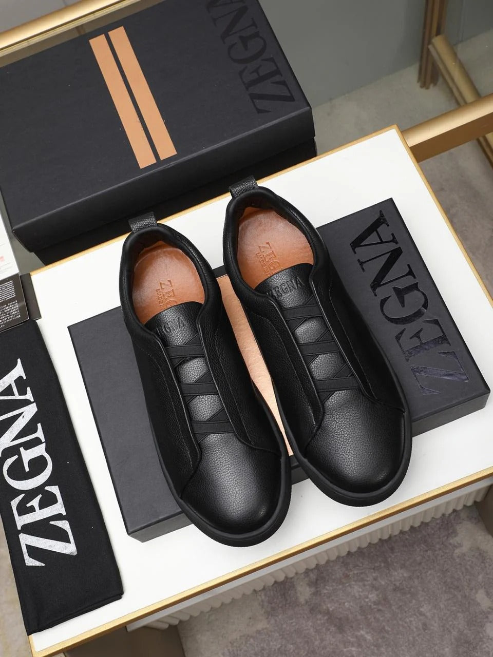Tênis Zegna Triple Stitch Preto Leather