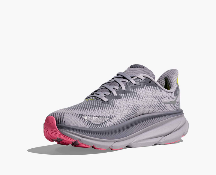 Hoka Clifton 9 GORE TEX - Mescla Cinza/Amarelo Limão/Rosa
