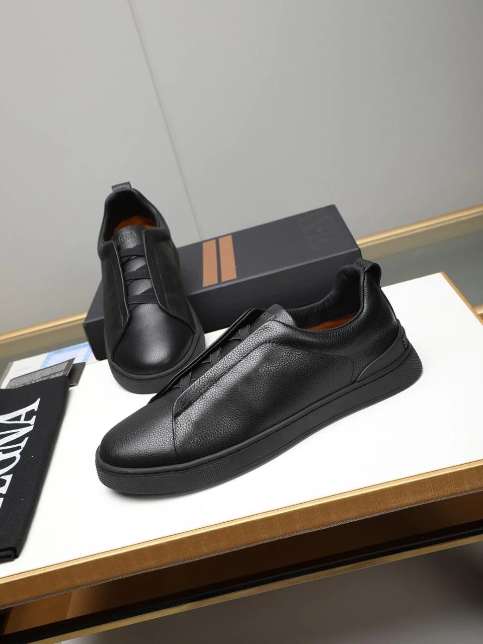 Tênis Zegna Triple Stitch Preto Leather