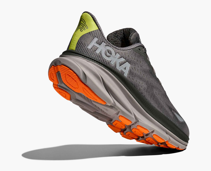 Hoka Clifton 9 GORE TEX - Mescla Cinza/Amarelo Limão/Laranja