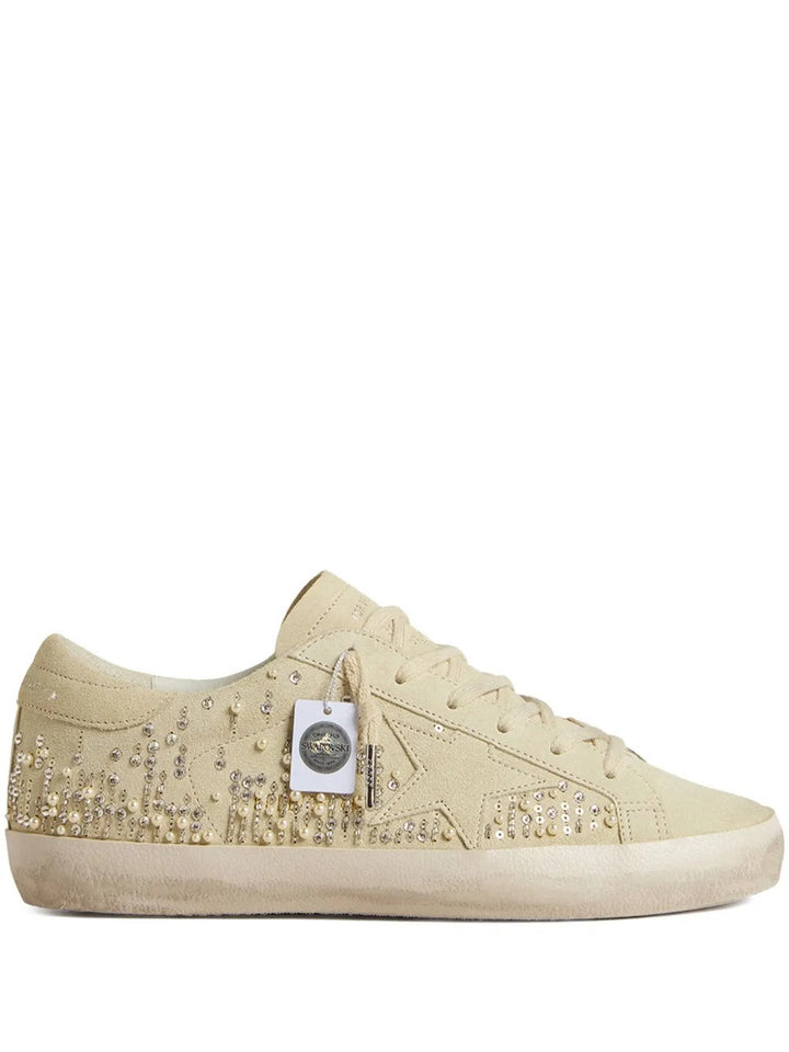 Golden Goose Super-Star – Camurça Bege com Swarovski