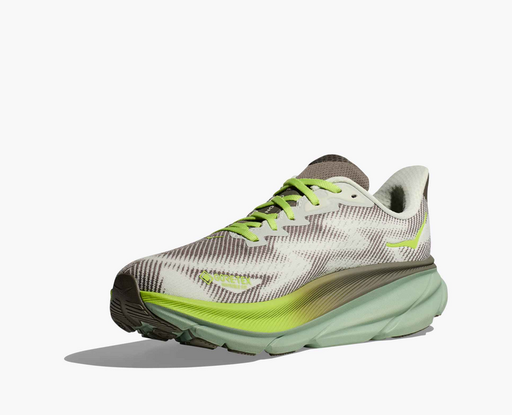 Hoka Clifton 9 GORE TEX - Cinza/Verde Limão/Verde Oliva