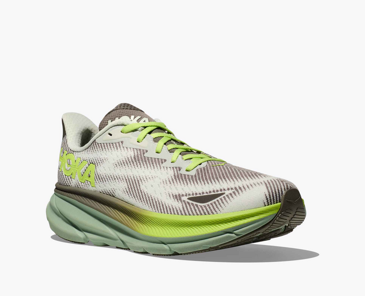 Hoka Clifton 9 GORE TEX - Cinza/Verde Limão/Verde Oliva