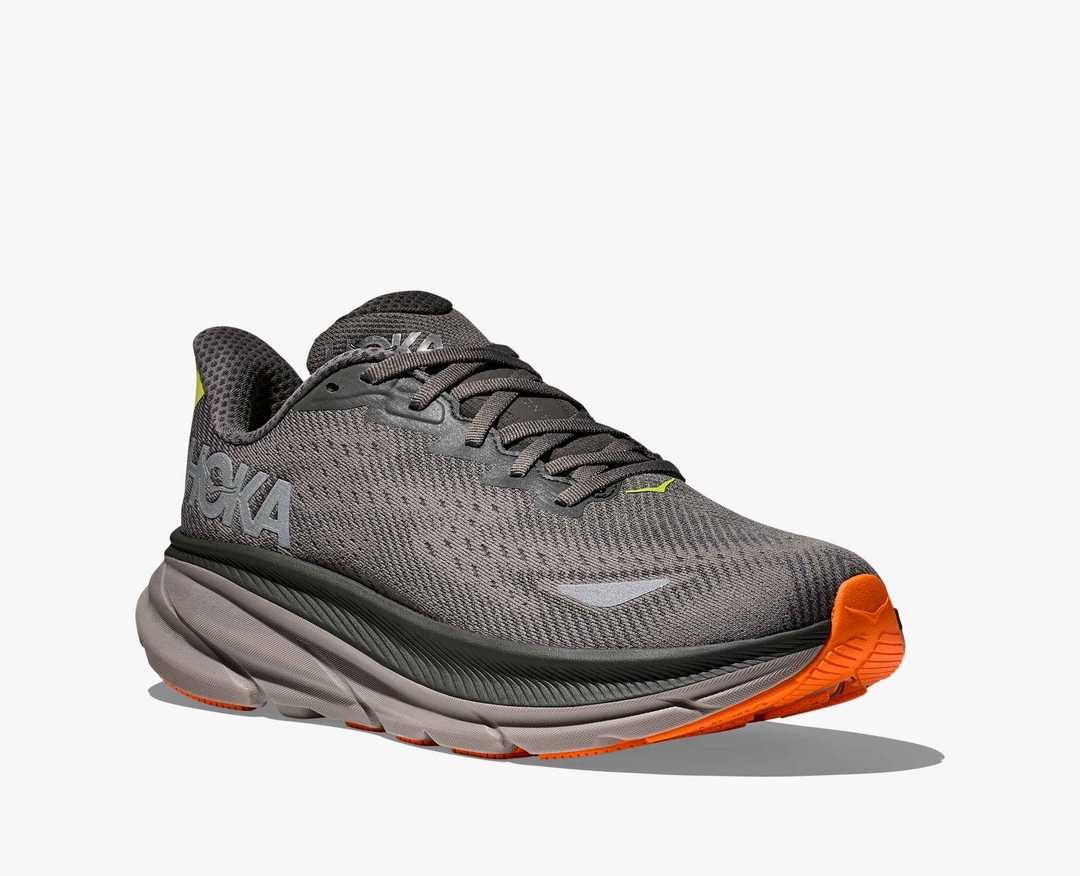 Hoka Clifton 9 GORE TEX - Mescla Cinza/Amarelo Limão/Laranja