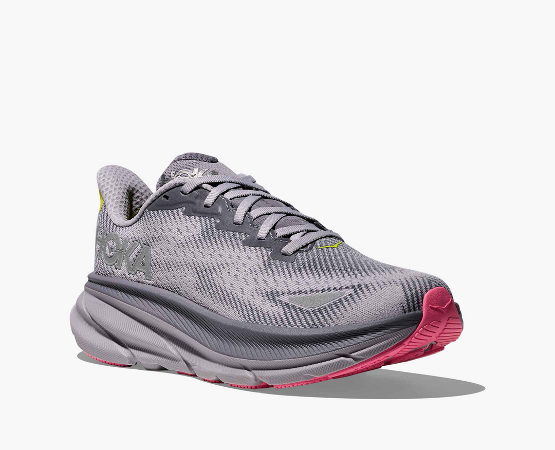 Hoka Clifton 9 GORE TEX - Mescla Cinza/Amarelo Limão/Rosa