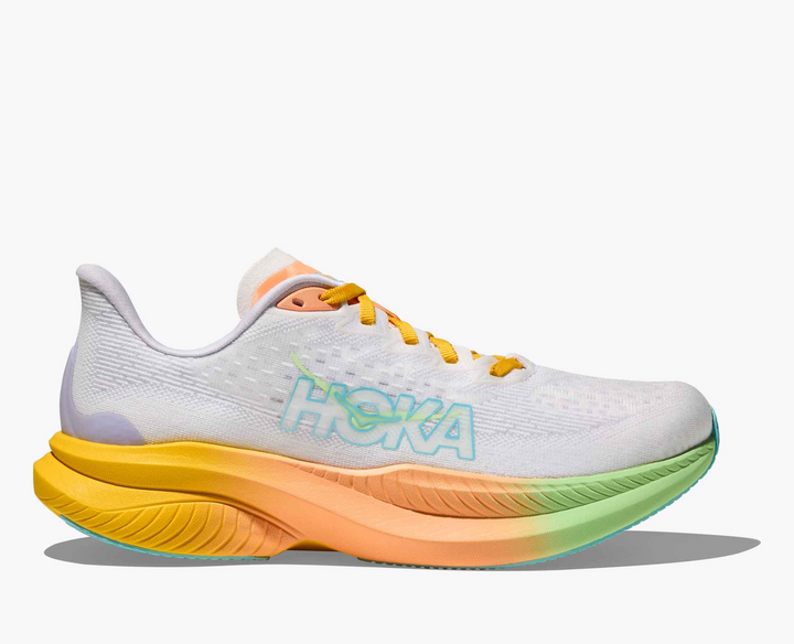 Hoka Mach 6 – Branco/Brilho Cítrico