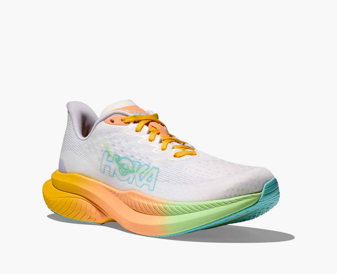 Hoka Mach 6 – Branco/Brilho Cítrico