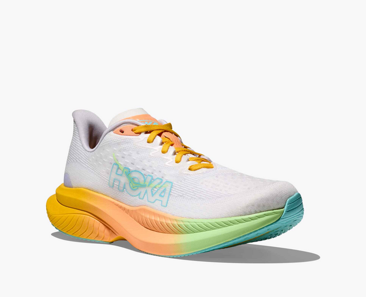 Hoka Mach 6 – Branco/Brilho Cítrico