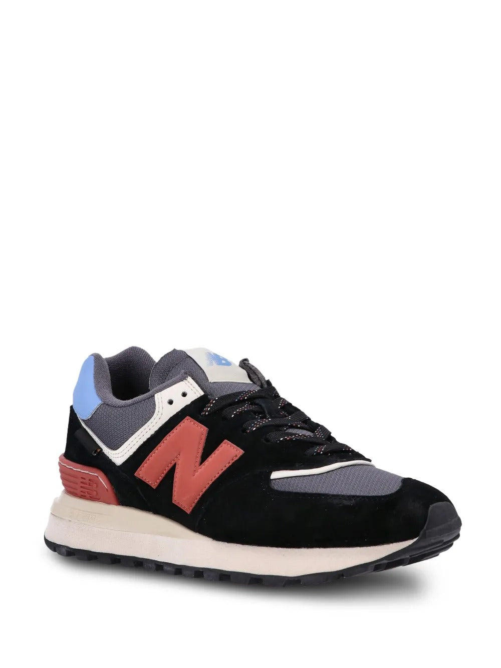 New Balance 574 - Preto/Cinza Escuro/Vermelho/Azul Celeste