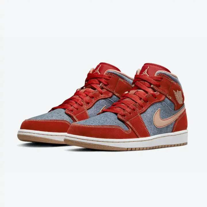Air Jordan 1 Mid SE - Jeans Azul Lavado/Vermelho/Bege