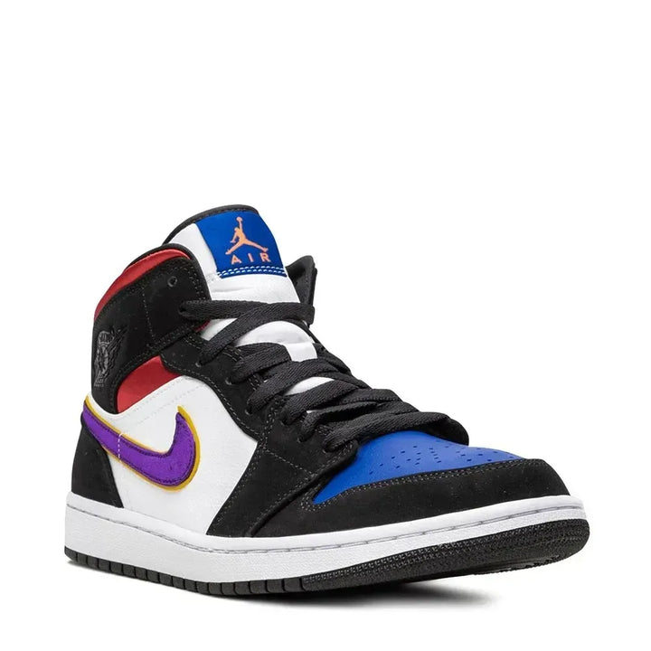 Jordan 1 Mid Lakers Top 3 - Vermelho/Azul Royal/Roxo