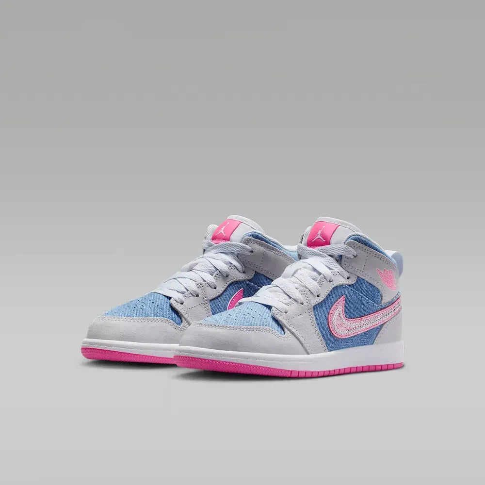Air Jordan 1 Mid SE GS - Branco/Azul/Rosa