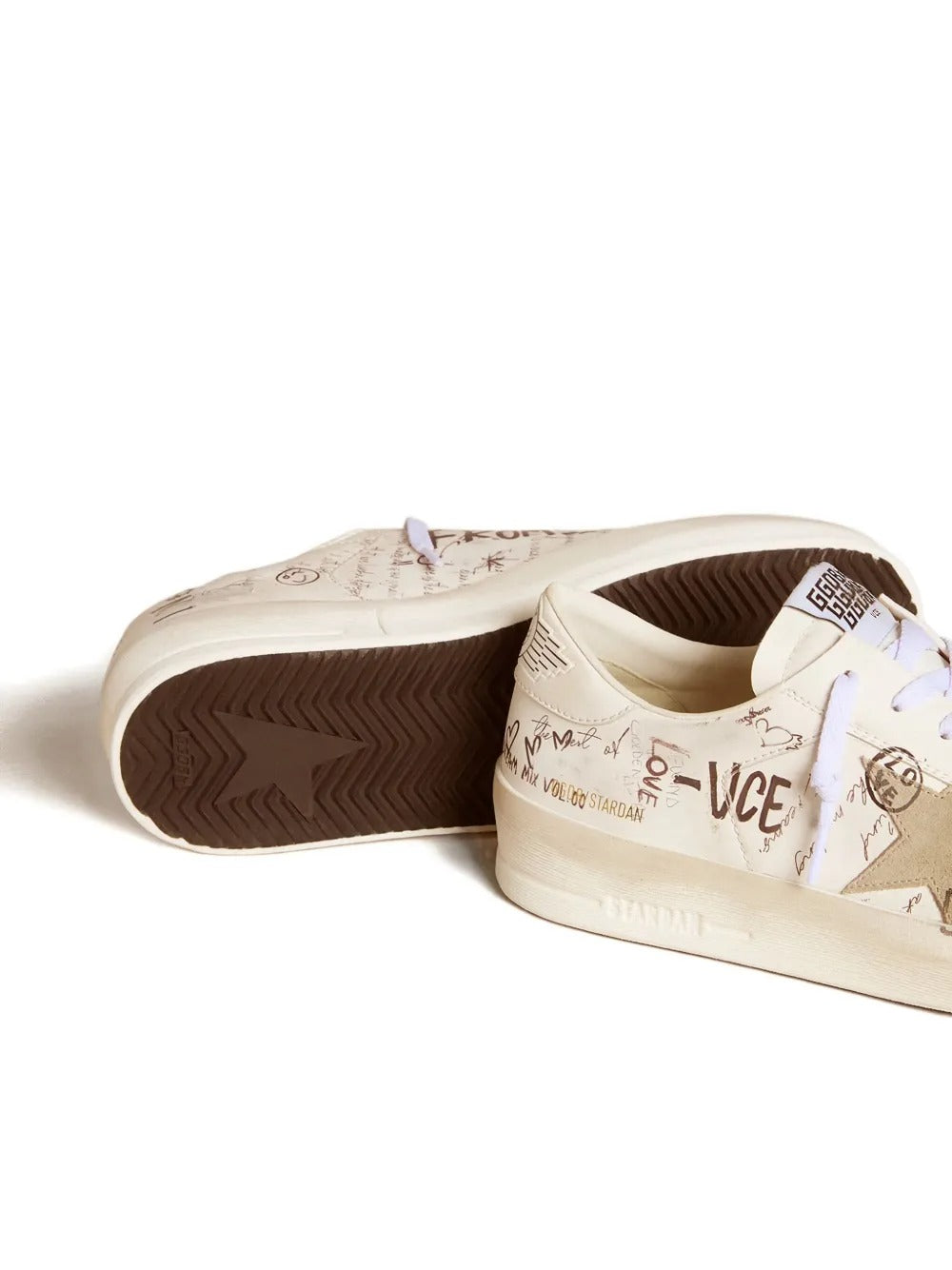 Golden Goose Stardan – Branco/Bege com Estampa Grafite