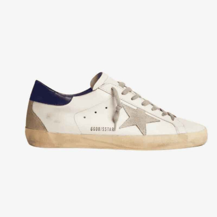 Golden Goose Super-Star – Branco/Bege com Detalhes Azul Marinho