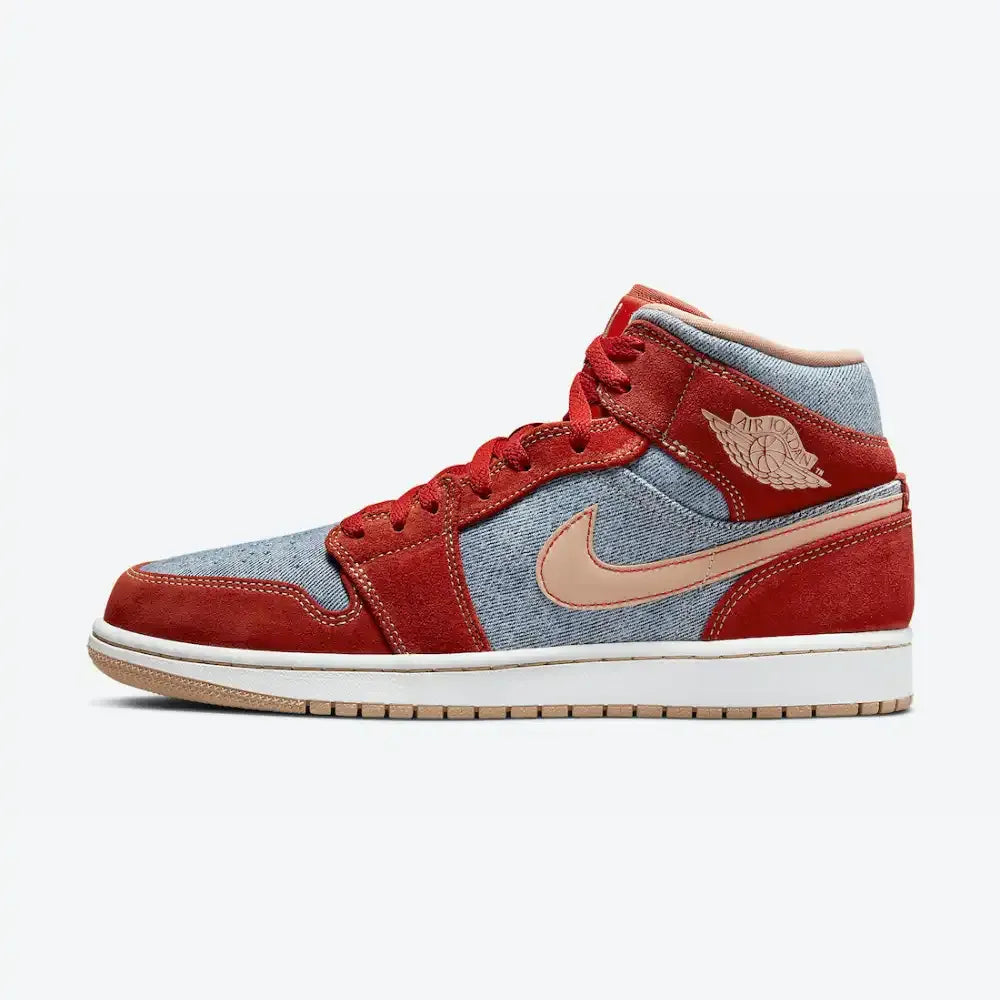 Air Jordan 1 Mid SE - Jeans Azul Lavado/Vermelho/Bege