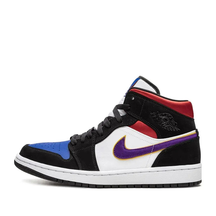 Jordan 1 Mid Lakers Top 3 - Vermelho/Azul Royal/Roxo