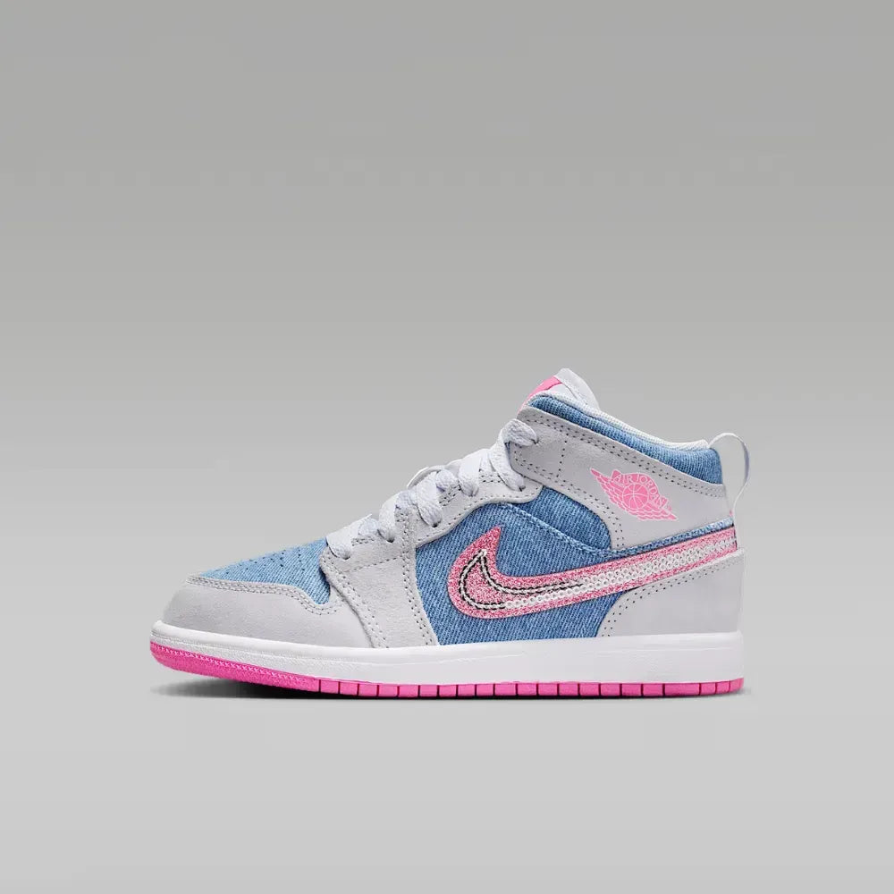 Air Jordan 1 Mid SE GS - Branco/Azul/Rosa