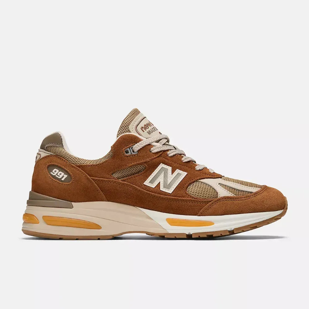 New Balance 991v2 MiUK – Caramelo/Laranja/Cinza