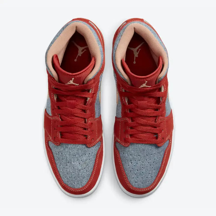 Air Jordan 1 Mid SE - Jeans Azul Lavado/Vermelho/Bege