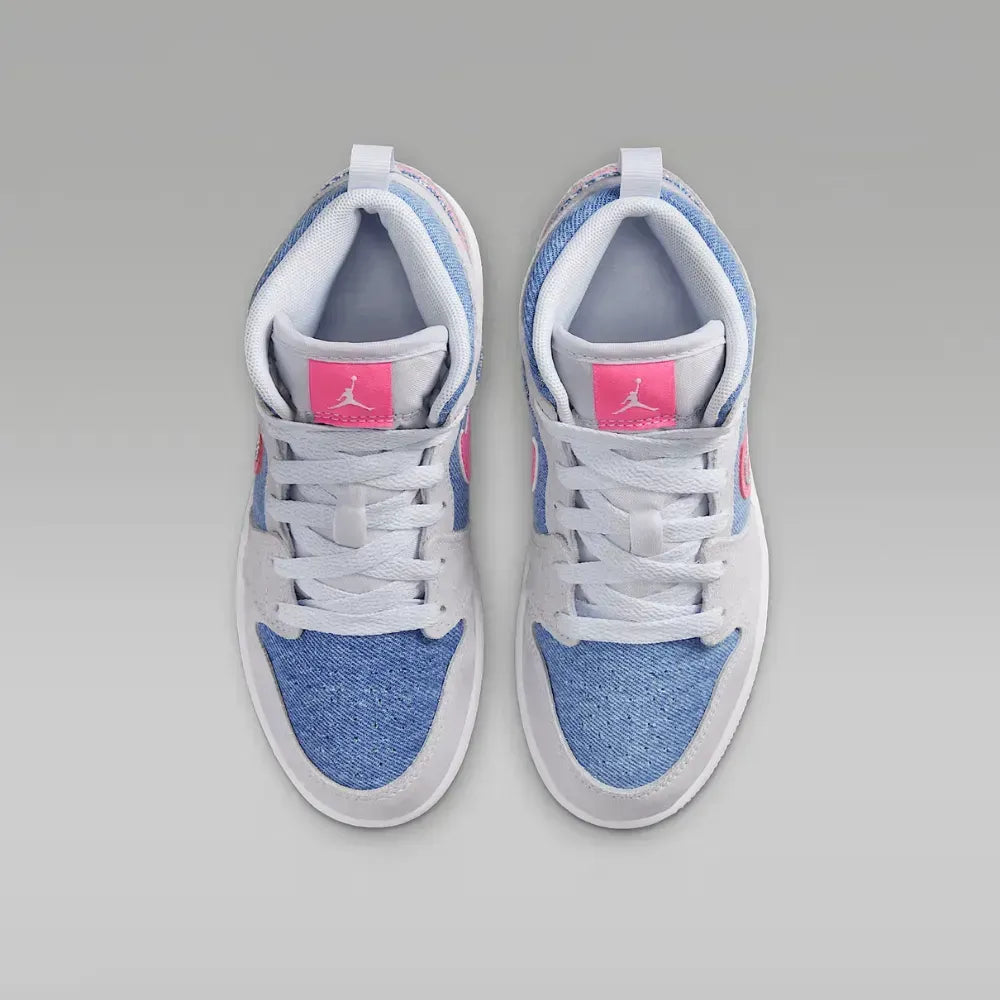 Air Jordan 1 Mid SE GS - Branco/Azul/Rosa