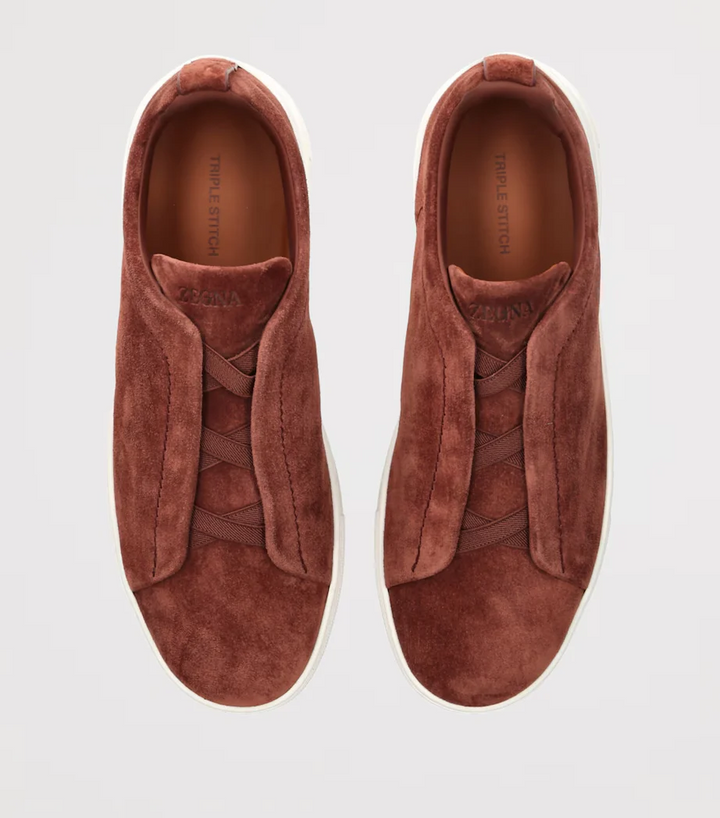 Tênis Zegna Triple Stitch Rust Marrom Suede
